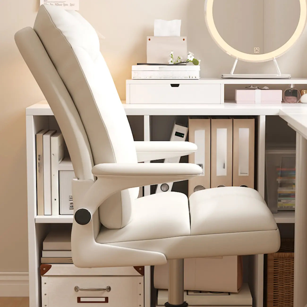 Chaise de bureau pivotante réglable en tissu blanc moderne