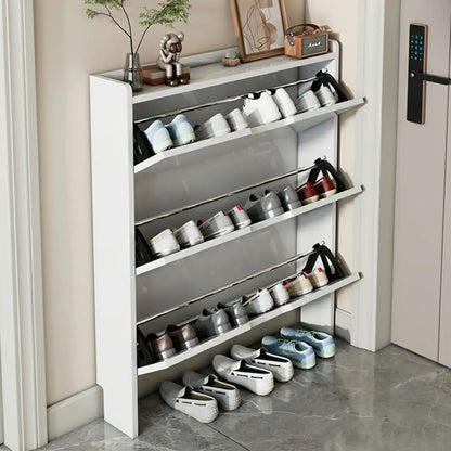 Meuble à chaussures 3 niveaux en bois blanc avec portes abattantes