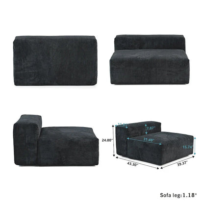 Grand canapé modulaire sectionnel en velours côtelé, en forme de U, 4 places avec 2 poufs et 5 oreillers