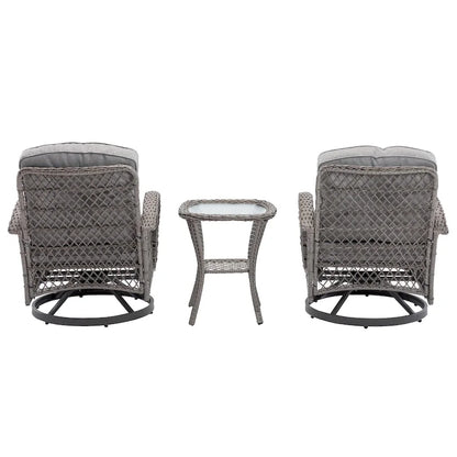 Ensemble de 3 chaises de jardin pivotantes et basculantes d'extérieur, ensemble de conversation de terrasse à 360 degrés