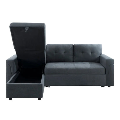 Canapé d'angle réversible convertible avec lit gigogne, méridienne de rangement et pieds durables