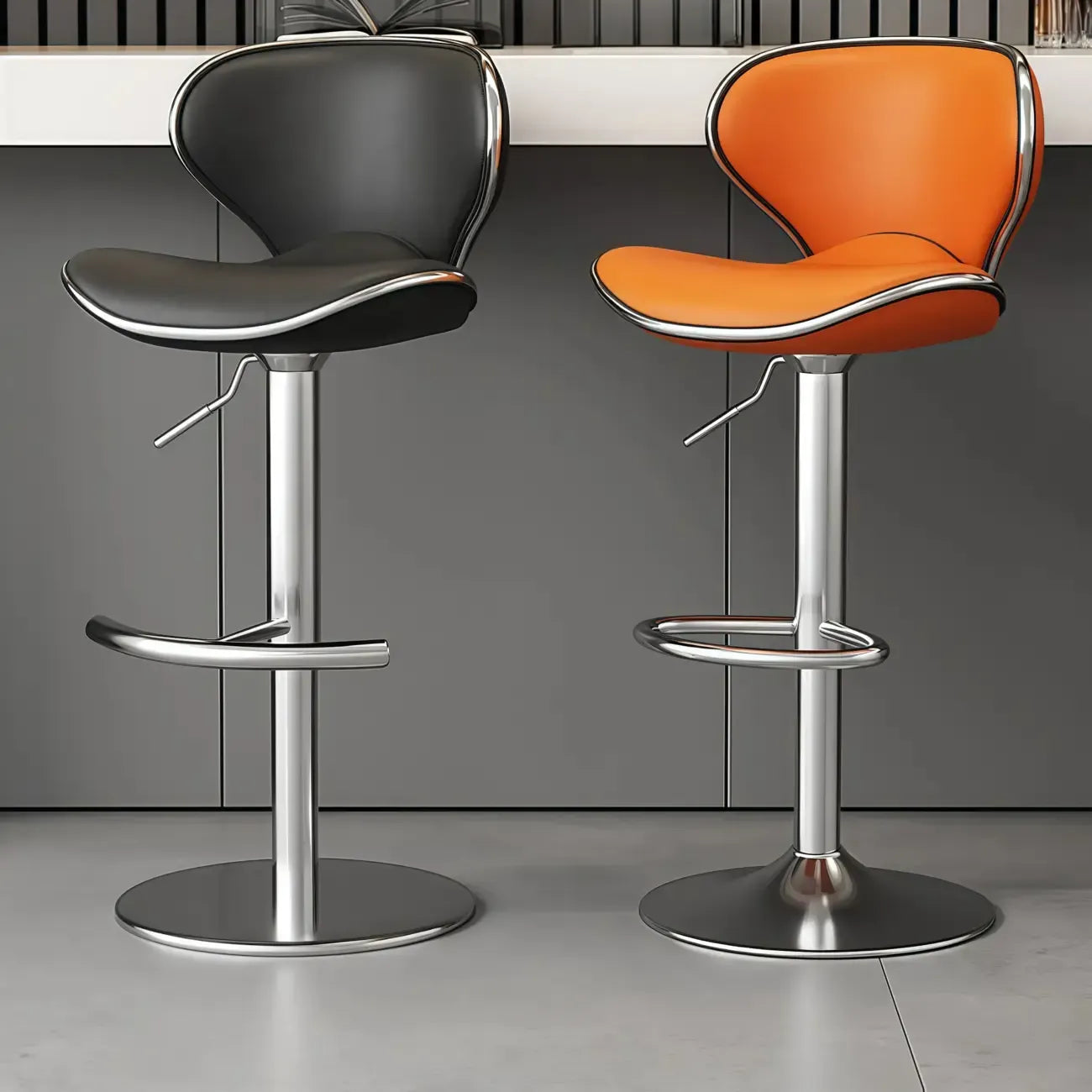 Tabouret de bar réglable pivotant à coussin en cuir