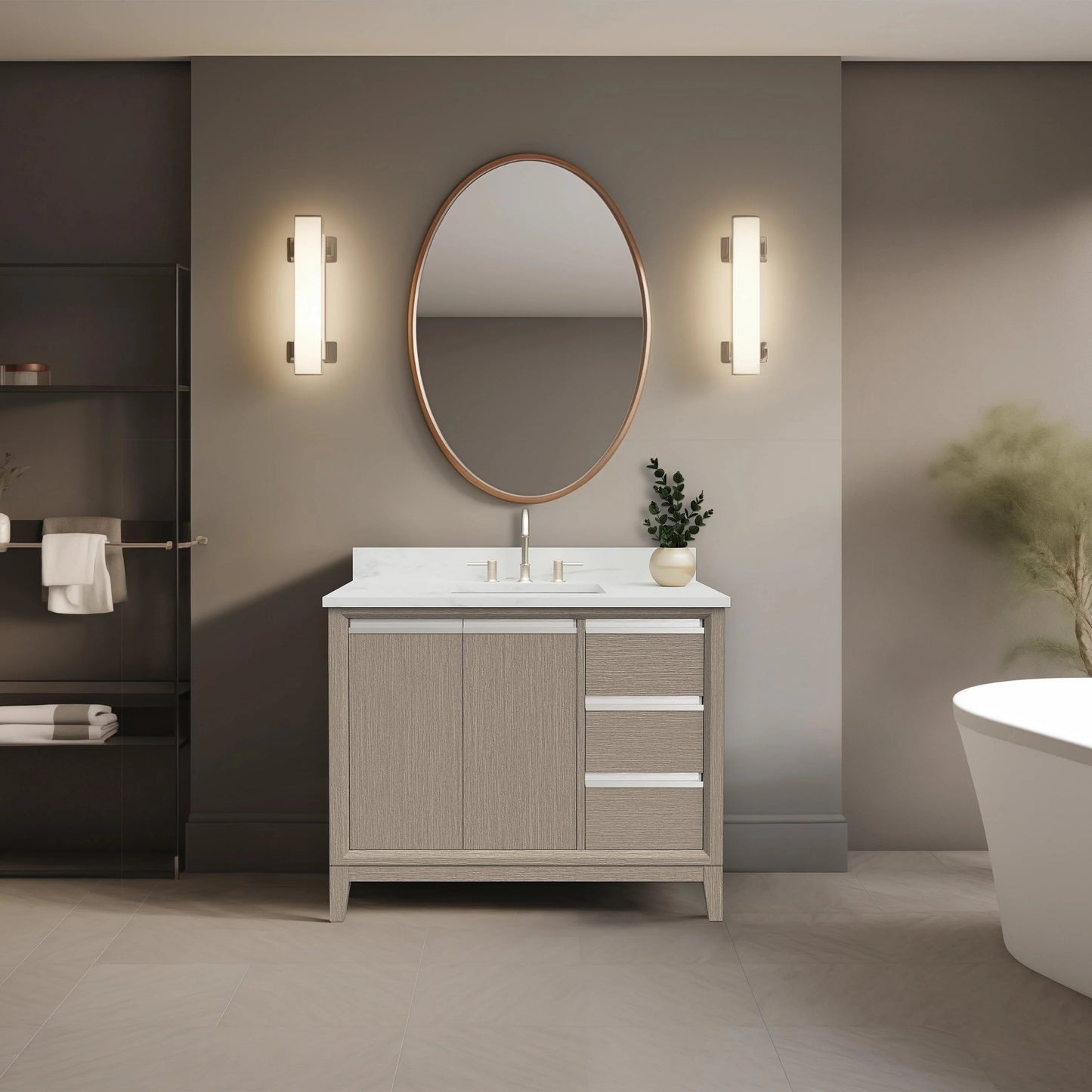 Meuble-lavabo Vanity Art avec évier en céramique et dessus en marbre reconstitué