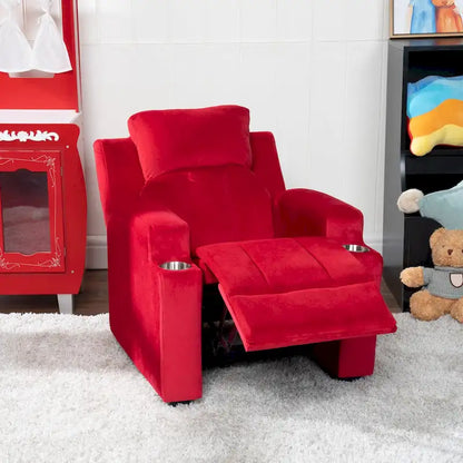 Fauteuil inclinable de luxe pour enfants avec repose-pieds, appuie-tête et 2 porte-gobelets, en microfibre, pour les enfants de 3 ans et plus
