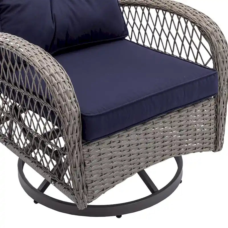Ensemble de 3 chaises de jardin pivotantes et basculantes d'extérieur, ensemble de conversation de terrasse à 360 degrés