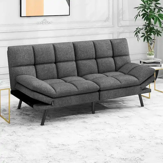 Canapé-lit futon en mousse à mémoire de forme convertible avec dossier inclinable réglable pour petits espaces