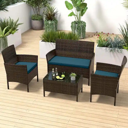 Costway Ensemble de Meubles de Jardin 4 Pièces avec Coussins Lavables et Verre Trempé - Voir les Détails