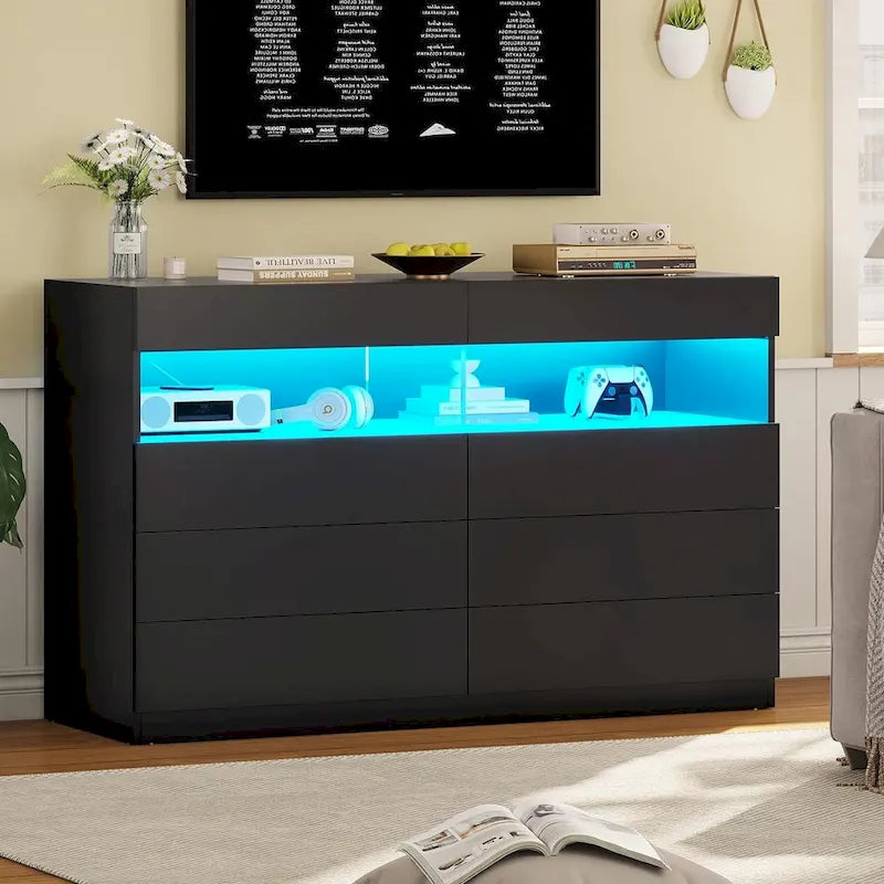 Commode à 8 tiroirs avec lumières LED, meuble de rangement