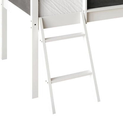 Lit mezzanine bas classique double CraftPorch avec tableau noir, toboggan et échelle