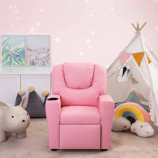 Fauteuil inclinable pour enfants en PVC avec fonction d'inclinaison par poussée, porte-gobelet et repose-pieds confortable