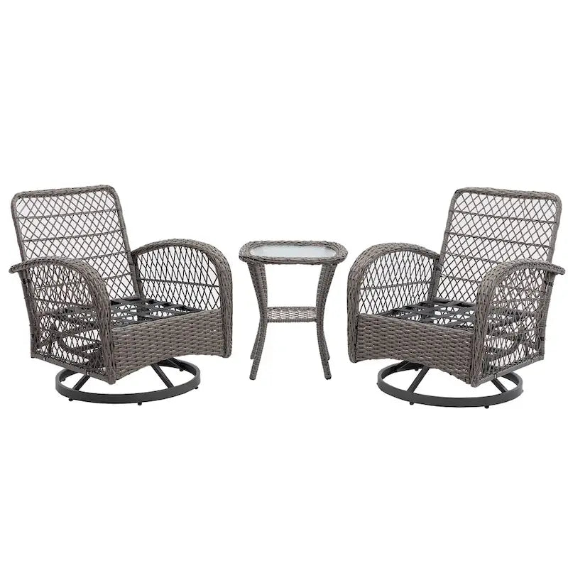 Ensemble de 3 chaises de jardin pivotantes et basculantes d'extérieur, ensemble de conversation de terrasse à 360 degrés