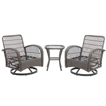 Ensemble de 3 chaises de jardin pivotantes et basculantes d'extérieur, ensemble de conversation de terrasse à 360 degrés