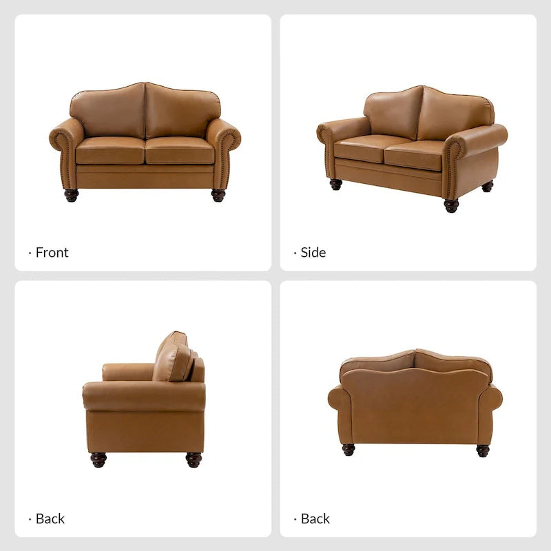 Canapé Angel Transitional en Cuir Véritable avec Dossier Capitonnée par HULALA HOME