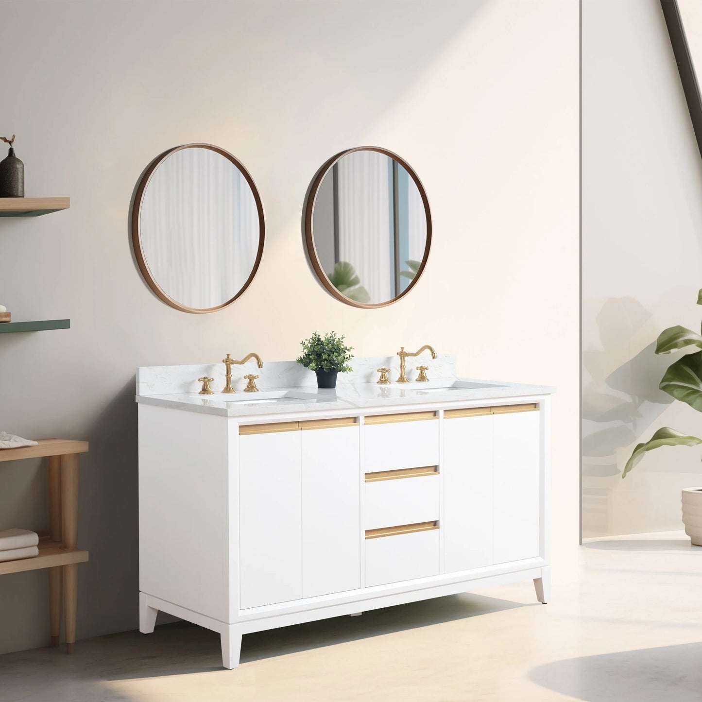 Meuble-lavabo Vanity Art avec évier en céramique et dessus en marbre reconstitué