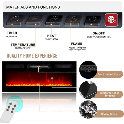 Meuble TV de 70 pouces avec cheminée de 36 pouces et étagères réglables