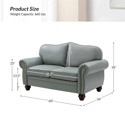Canapé Angel Transitional en Cuir Véritable avec Dossier Capitonnée par HULALA HOME